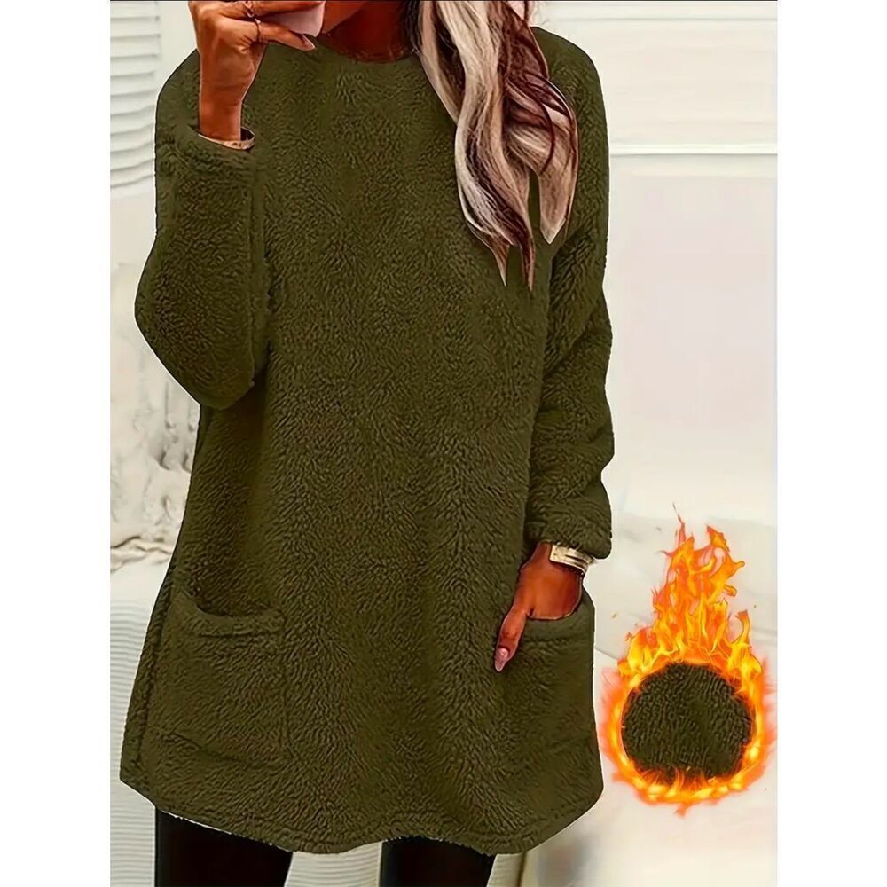 NWT Gorgeous XXL Olive Green Super Soft & Cozy Sherpa Teddy Pullover Sweatshirt